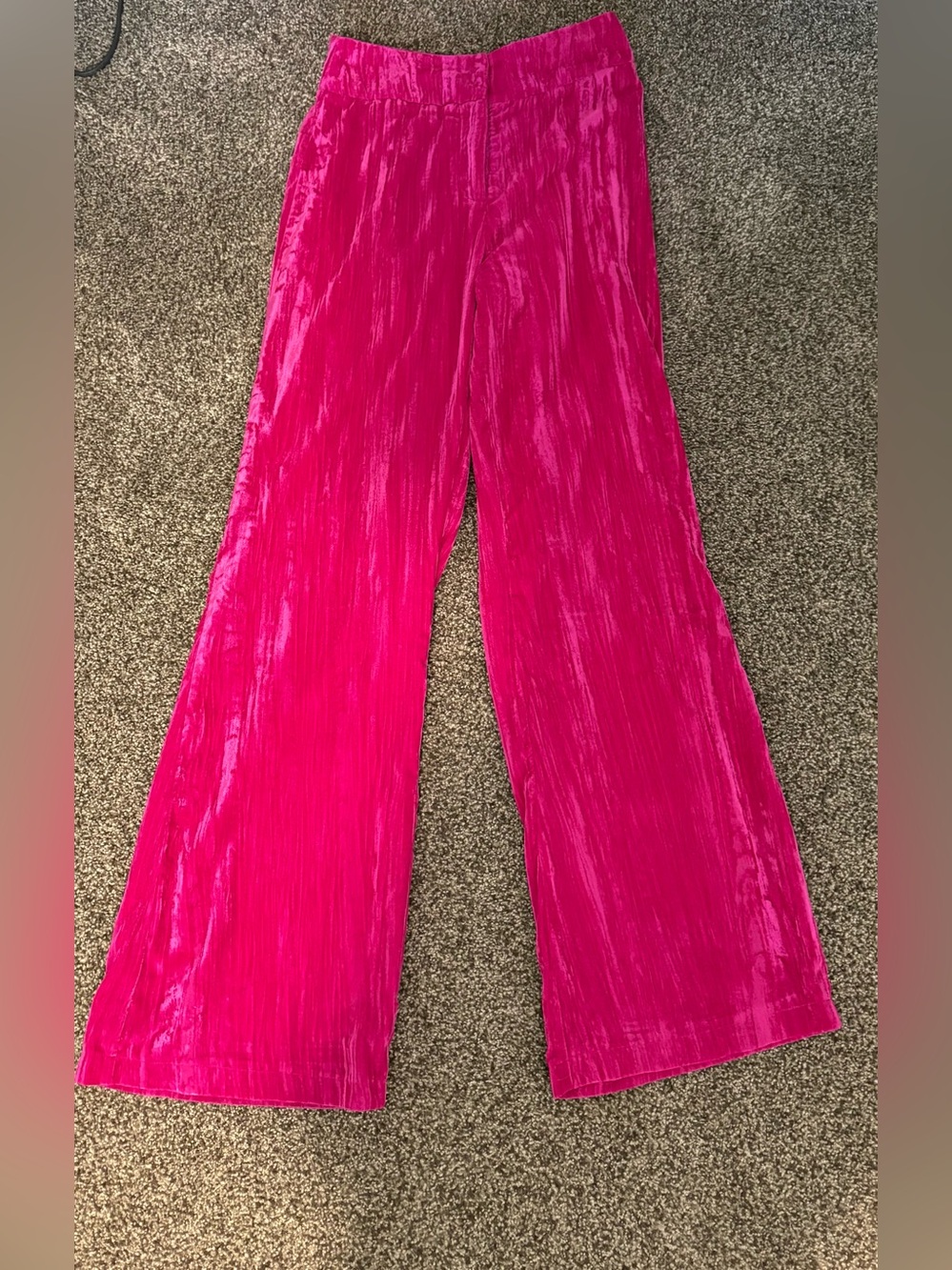 Nasty Gal Women’s Bright Pink Crushed Velvet Wide-Leg Pants